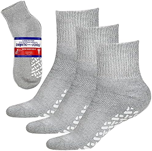 Debra Weitzner Loose Fit Non-Binding Sock – Diabetic Non-Slip Socks for Men and Women – Ankle 3Pk Grey