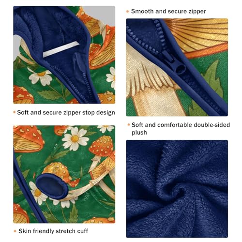 Mushroom Floral Pattern on Green Toddler Fleece Jacket Girl Boys Hooded Fleece Jacket Coat Warm Outwear Zip-up 3-10T3