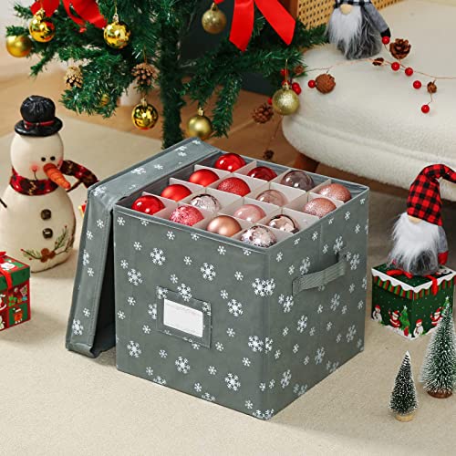 Hercugifts Christmas Ornament Storage Box [1-Pack], Hold 64 Christmas Balls Christmas Chest with Dividers Holiday Ornaments , Xmas Holiday Decoration Storage Containers with Lid (Gray) - Thumbnail 2