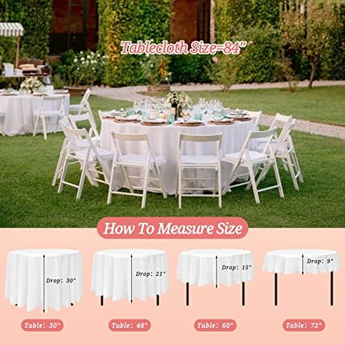 8 Pack Round Tablecloth, 84 inch White Disposable Table Covers PEVA Waterproof Plastic Round Tablecloths for Wedding, Parties, Holiday Dinner, Buffet Picnic, Thanksgiving, Banquet(White)