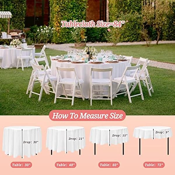24-pack premium plastic rond tafelkleed, 84 inch wit wegwerp cirkel tafelkleden PEVA waterbestendig tafelkleden tot 6 voet voor bruiloft, feesten, vakantie diner en meer