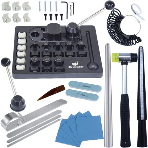 CTISMICE Ring Bender with Metal Post and Nylon Dies, Jewelry Making Kit with Ring Sizer Measuring Tool Set, Mandrel and Rubber Hammer, Jewelry Bender Tool for Bending Soft Metal, Silverware, Spoon