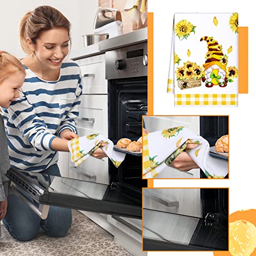 Geyoga 6 Pieces Bee Kitchen Towels Set 16 X 24 Inch Summer Gnome Dish Towels Sunflower Kitchen Decor Buffalo Plaid Tea Towels For Kitchen Home Bathroom (Orange, Sunflower) #TOP1