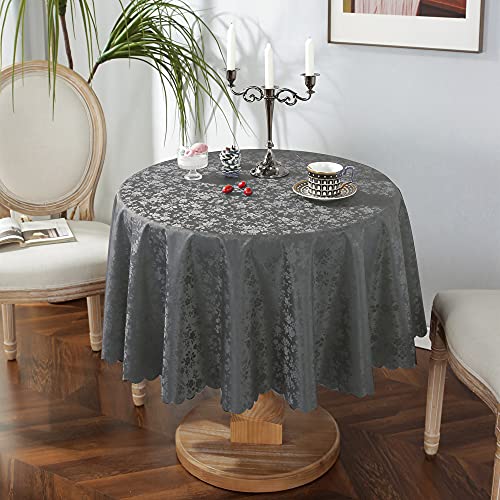 Waterproof Vinyl Tablecloth, Round Heavy Plastic Tablecloth, Wipeable Spillproof Oil-Proof Vinyl Table Cover For Kitchen Dining Room (Grey, 60" Round) #TOP2