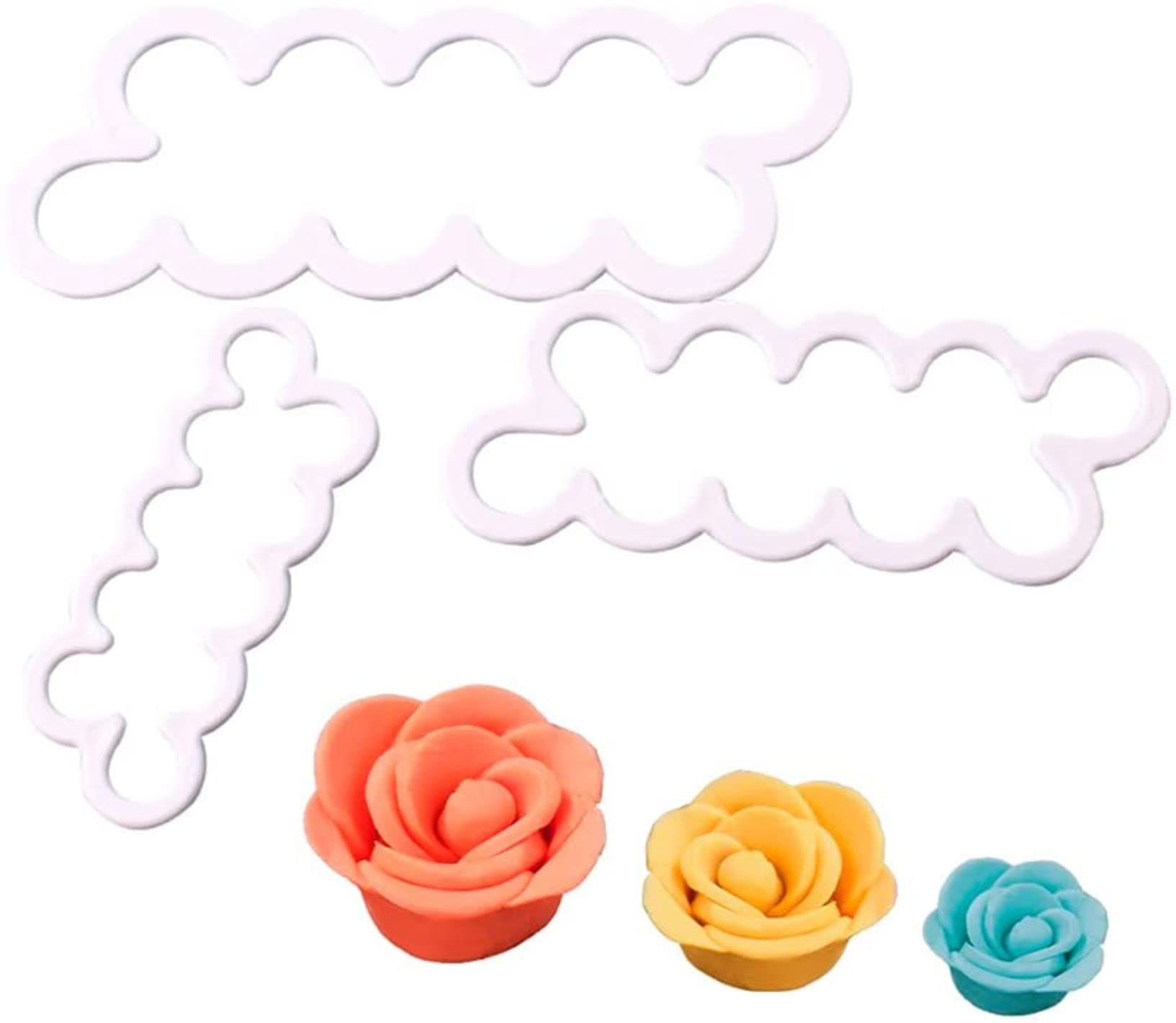 Bake House 3pcs 3D Rose Petal Cake Fondant Cutter, Flower Moulds for Cake Decorating, Fondant Icing Tools, Cake Decorating Flower Cookie DIY Baking Accessories (3 Size) (Rose)