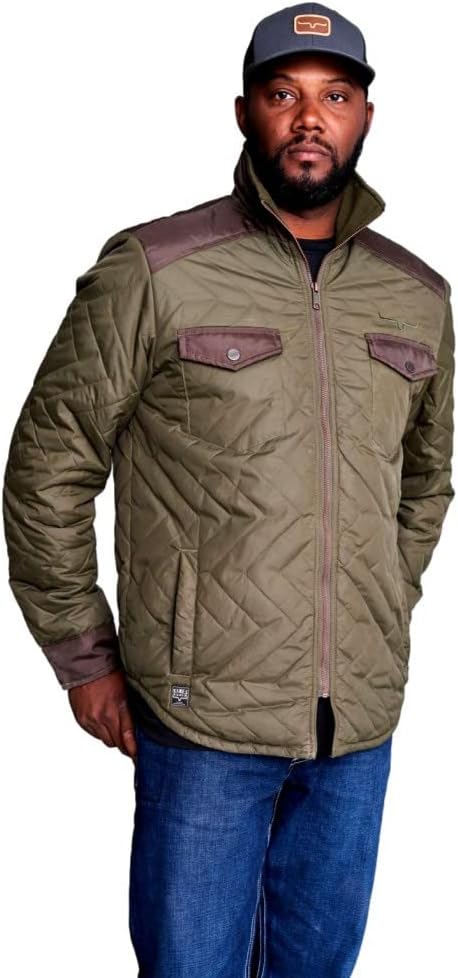 Kimes Ranch Skink Quilted Men’s Jacket with Plaid Lining & Embroidered Horns, Straight Cut