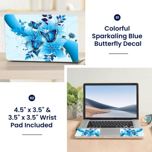 Image of LSS Laptop 17-17.3 inch Skin Cover with Colorful Sparkaling Blue Butterfly Pattern for HP Dell Lenovo Apple Asus Acer Compaq - Fits 16.5 inch 17 inch 17.3 inch 18.4 inch 19 inch (2 Wrist Pads Free)