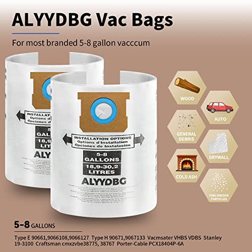 Image of 3 Pack Shop Vac 5-8 Gallon Filter Bags, ALYYDBG Type E - 90661 906-61 9066100 9066133; Type H 90671 9067-1 9067100 9067133 Vacuum Cleaner Filter Bags
