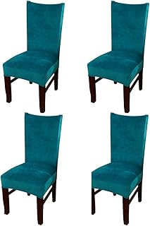 Yuer – Juego de 4 fundas de silla de comedor extensibles, de terciopelo suave, suave, para banquetes de boda, hotel, casa, azul pavo