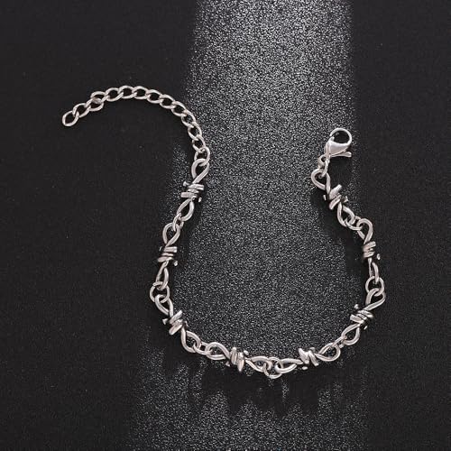Pulsera Cadena de Alambre de Púas Gótica Acero Inoxidable miniatura 4
