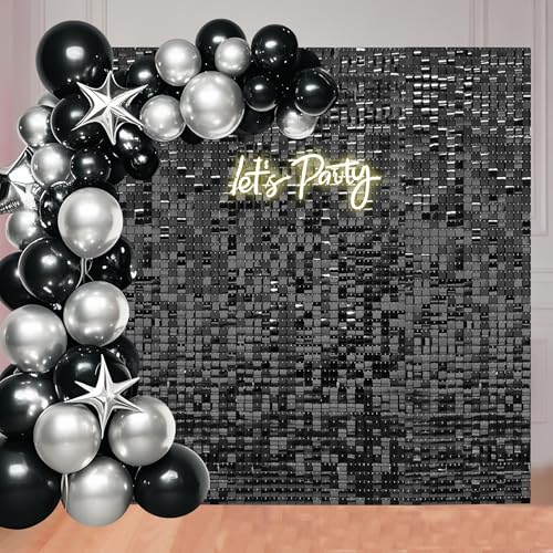 Ozikutech 36 Pcs Black Shimmer Wall Backdrop Panels for Party Decoration
