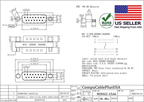 D-Sub Serial Mini Gender Changer Coupler Adapter (Mini Gender Changer, 6 Pcs/Pack) (Db15, Male To Male) #TOP4