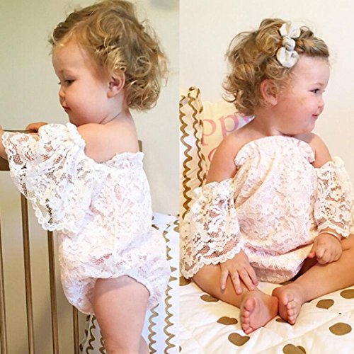 Sunbona Toddler Infant Baby Girl Flower Lace Off Shoulder Romper Jumpsuit Outfit Set Clothes (12~18Months, White)