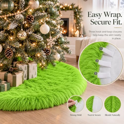 AISENO 60 Zoll Grün Weihnachtsbaum Rock Plüsch Dekoration für Frohe Weihnachten Party - Kunstpelz Weihnachtsbaum Rock Dekorationen – Ansicht 5