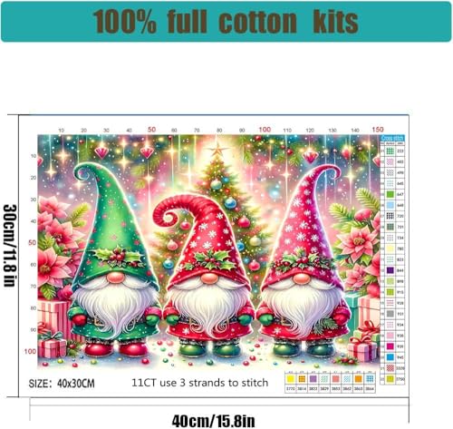 Image of Gnome Stamped Cross Stitch Kits for Adults -Christmas Embroidery Kits for Beginners Adults,11 CT Patterns Dimensions Counted Cross Stitch Kits for Adults Arts Craft 12x16 inch
