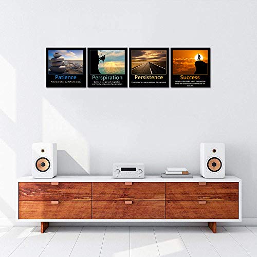 Artsbay 4 Piece Motivational Canvas Wall Art Inspirational Success Quotes Picture Painting Patience Persistence And Perspiration Poster Print Framed Modern Artwork Office Living Room Bedroom Decor #TOP4