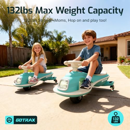 Image of Gotrax WG1 Electric Wiggle Car for Kids, 12V Big Battery up to 120Min Playtime, Music Speaker &Rear Flash Wheels, Battery Display & Easy Assembly w /Pedal Throttle, Crazy Cart Gift for Ages 3+, 132Lbs