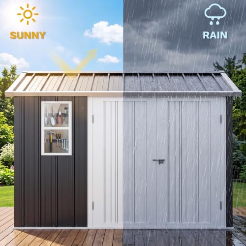Image of DWVO 7x5ft Outdoor Storage Shed with Window & 3 Lockable Doors