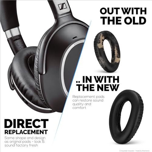 Image of Replacement Earpads for Sennheiser PXC480, PXC550, PXC 550-II, MB660 UC, MB 660 MC Headphones, Soft PU Leather Cushions, Easy & Quick Installation, by Brainwavz (Black)