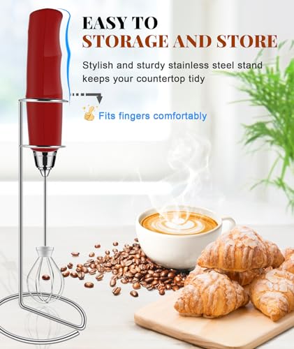 Image of YUSWKO Milk Frother Handheld for Coffee with Stand, Rechargeable Drink Mixer with 3 Heads 3 Speeds Electric Coffee Frother Whisk, Gift for Many Occasions and Festival