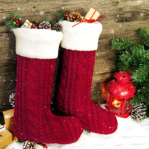 image for LimBridge Christmas Stockings, 2 Pack 18 inches Large Cable Knit Knitt
