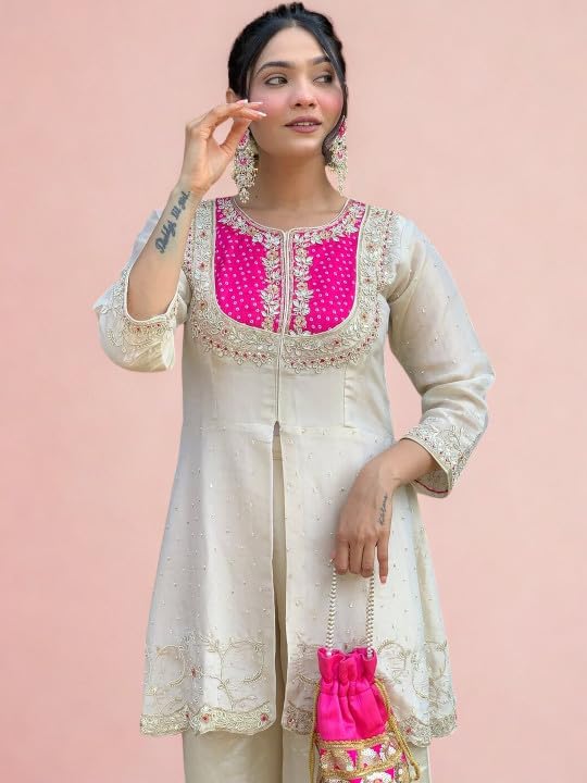 Image of Wedding Outfit For Women Embroidered Shrara Set For Women Designer Silk Kurta With Sharara Pants Festive Ethnic Wear Traditional Outfit For Celebrations Functions Ceremonies And Gatherings