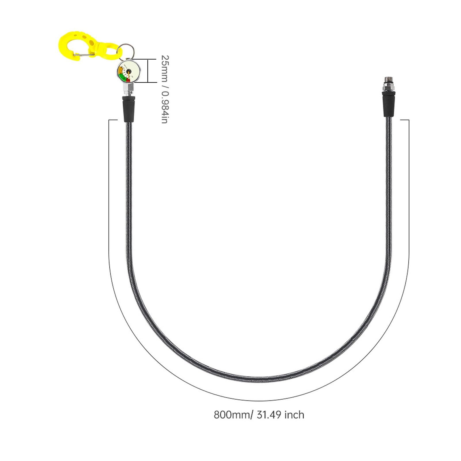 Manómetro de Buceo, Manómetro de Buceo de Fibra de Carbono de Acero Inoxidable con Esfera Luminosa y Gancho BCD, para Equipos de Submarino (80CM)