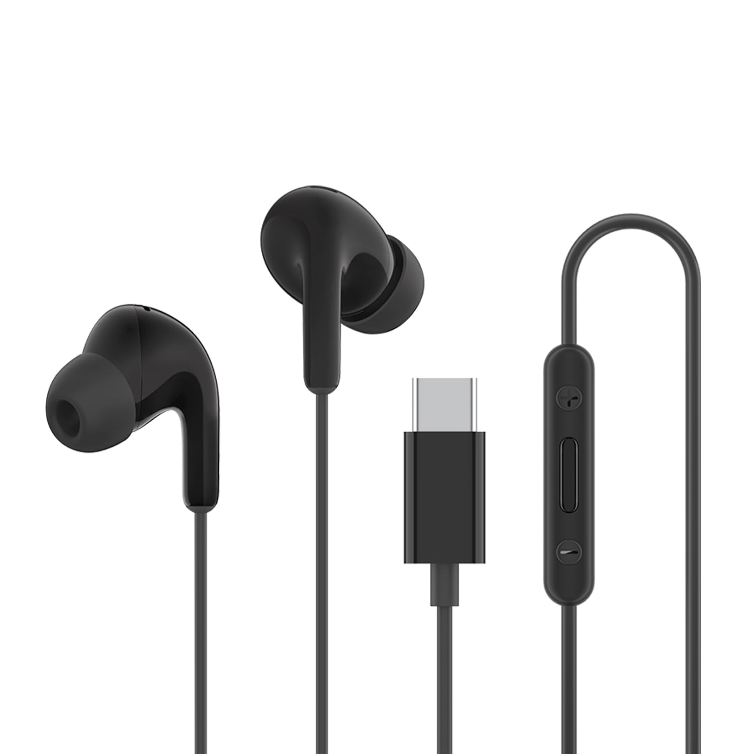 Type-C Earphones sound 12.4mm driver, HD microphone Comfortable feel Ergonomic design Three-button wire control, IP54 - Black