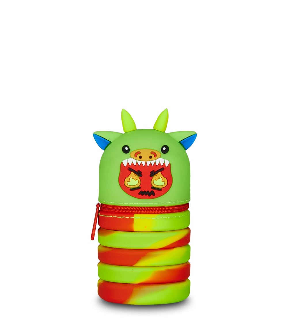 Mitama Children's Extendable School Pencil Case – Dragon Pencil Case – Zip Opening, Space Saving, Green, Taglia Unica, Modern