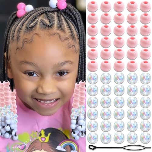 NAISKA 60PCS Pink Hair Beads AB Round Bead for Braids Cute Loc Dreadlock Accessories for Kids Girls Acrylic Hair Braid Decoration Jewelry Clips Accessories