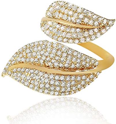 BBL CZ Adjustable Open Ring 18K Gold Plated Rings for Women Dainty Leaf ring Cubic Zirconia Personalized Letters Unique Wedding Engagement Anniversary Statement Band Rings for Women Girls