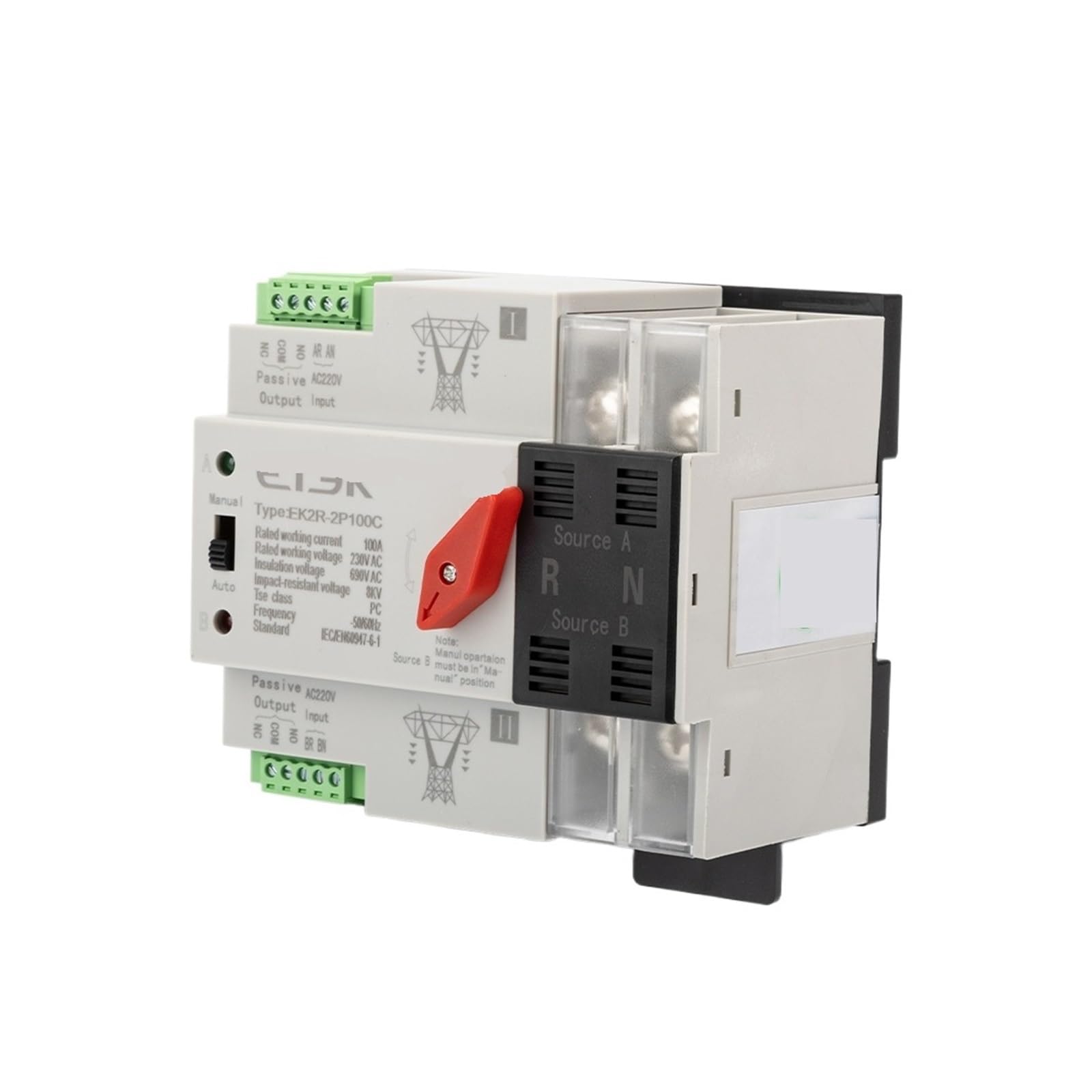 Commutatore di trasferimento automatico 2P, commutatore del generatore ATS da 220V CA Rete urbana monofase a livello PC e inverter(EK2R-2P100 City Grid)