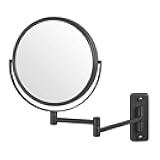 JERDON Wall-Mounted Magnifying Mirror - Two-Sided Makeup Mirror with 5X Magnification - 8-Inch Diameter - Black - Model JP7506BK