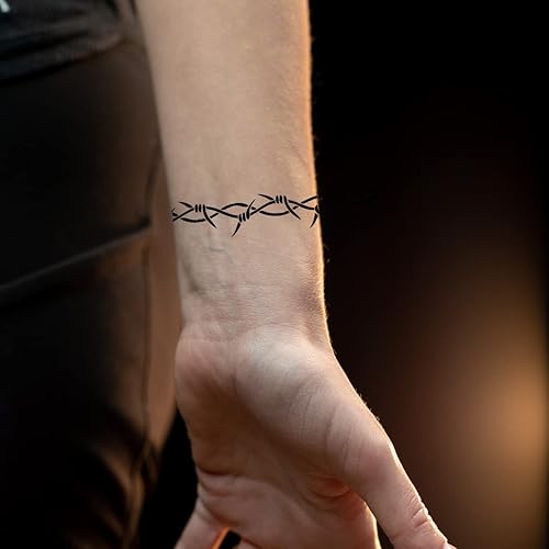 Miniatura 5 de Tatuajes de alambre de púas, 6 hojas grandes de tótem de alambre de púas, tatuajes falsos para hombres y mujeres, realistas, impermeables