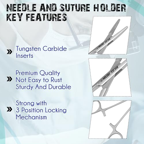 Image of Mayo Hegar Needle Holder Needle Driver with Strong Lock, Serrated Jaws for Precise Suturing and Practicing Autoclavable Multipurpose for Lab and Fishing (5.5 inch)