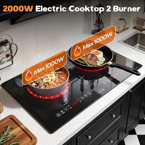 Image of Hobsir 2 Burner Electric Cooktop 110V with Plug, 2000W Independent Power