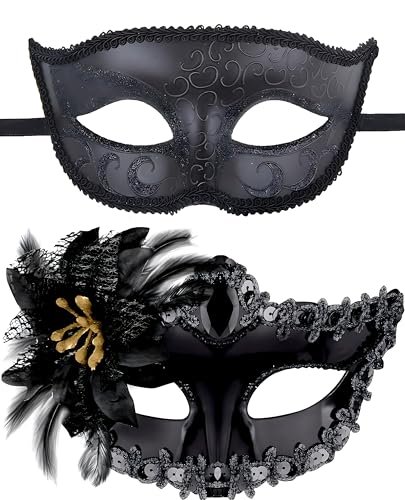 SHSHbuy - SHSHbuy Masques de Bal Masqué,2 Pièces Masque de Mascarade,Masque Vénitien pour Cosplay,Masque Mascarade de Couple pour Fête de Carnaval,Noël