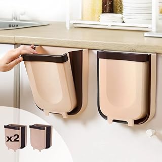 MAGIC SELECT Pattumiera Cucina,Pattumiera sospesa Pieghevole, Cestino per pensile della cucina, bagno, camera da letto, soggiorno 9 litres (2 pezzi) Bianco (marrone)