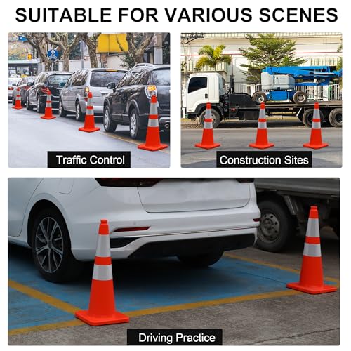 8 Pack 28\" Traffic Safety Cones, Orange PVC Parking Cone Construction Cones w/Reflective Collar for Driving Practice, Traffic Control and Roadwork