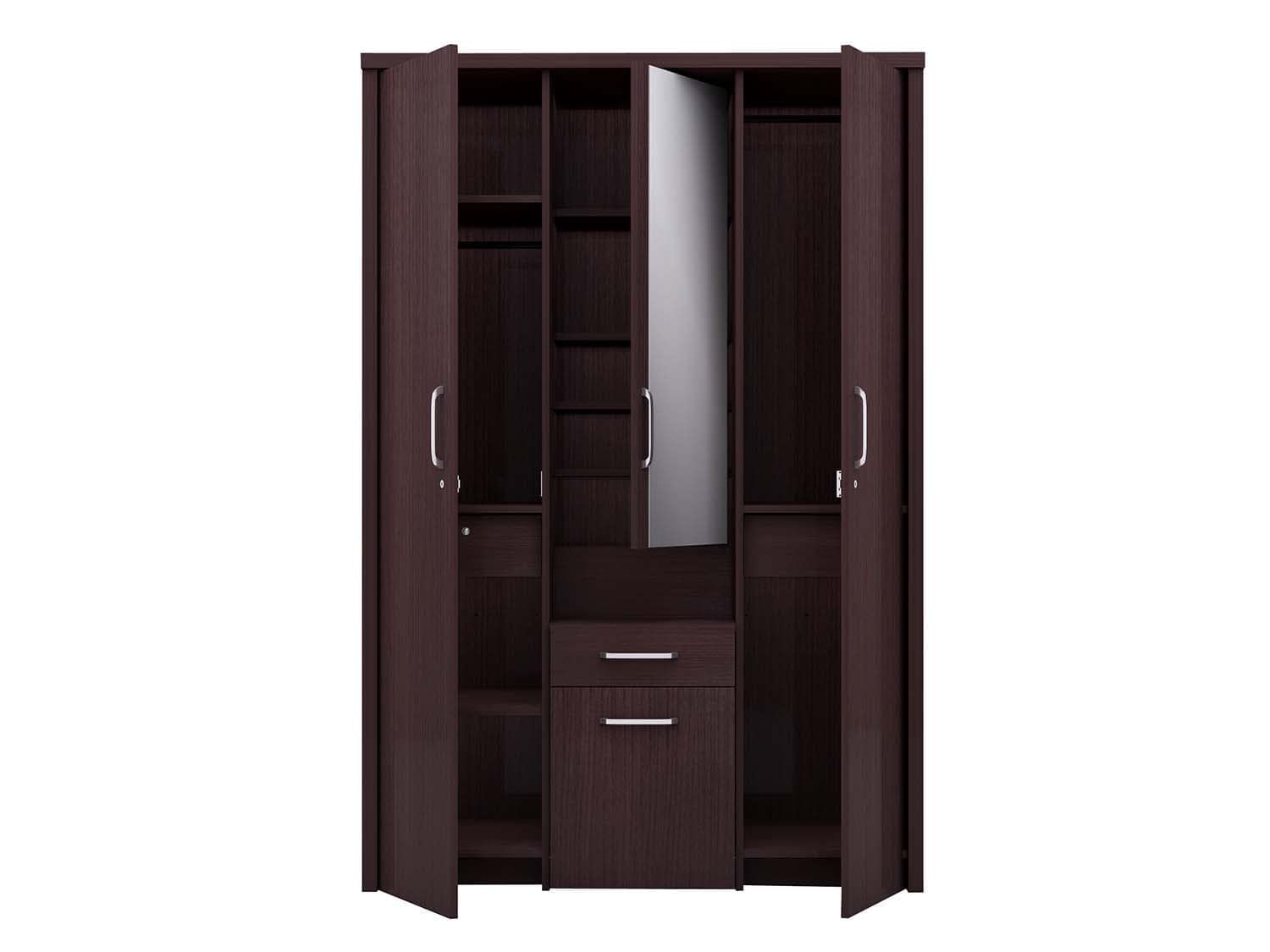 CASPIAN Engineered Wood 3 Door Wardrobe (Rainforest Brown) | Furniture with Dressing Mirror | Cupboard/Almirah for Bedroom Clothes Storage Organizer | with Cabinet, 3 Drawers & 9 Shelves 1