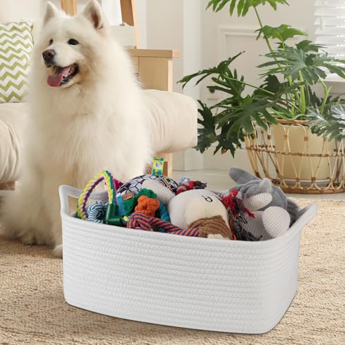 Image of OIAHOMY 19L Woven Basket, Gift Basket Empty with Gift Bags and Ribbons, Rope Baskets for Baby Showers, Storage Baskets with Handles for Nursery, Pet Toy Organizer - White