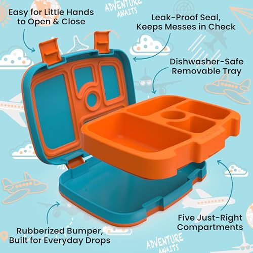 Image of Bentgo Kids Prints Leak-Proof, 5-Compartment Bento-Style Kids Lunch Box - Ideal Portion Sizes for Ages 3-7, Durable, Drop-Proof, Dishwasher Safe, & PFAS & BPA-Free Materials (Planes)
