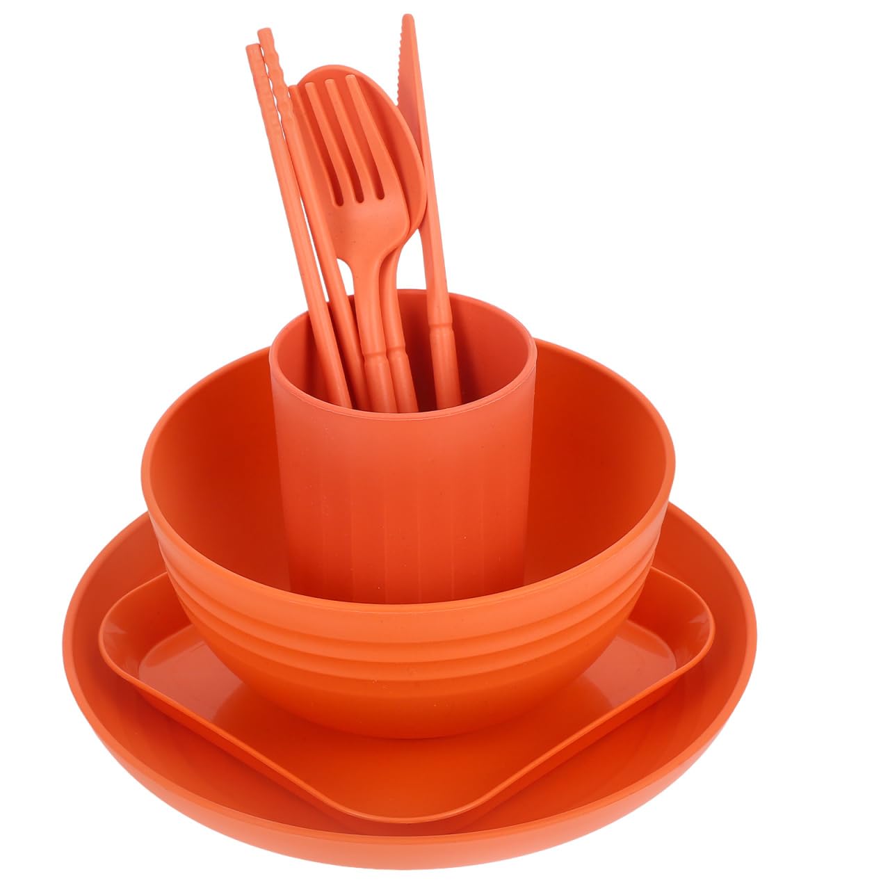 Angoily Wheat Straw Dinnerware Set for 1 8-Piece Eco-Friendly Tableware Kit with Plate Bowl Cup Spoon Chopsticks Lightweight Party and Everyday Use