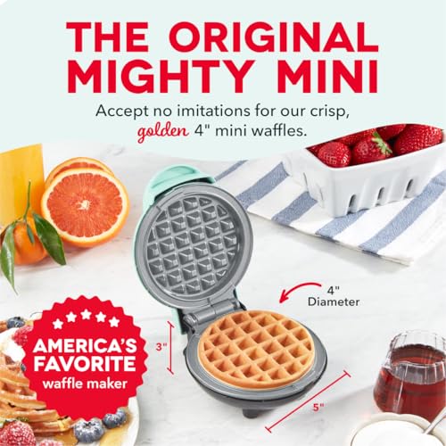Image of Dash Mini Waffle Maker with Ceramic Nonstick Cooking Surface, 4 Inch Small Waffle Iron, Single Serve, Easy to Clean, Compact Breakfast Maker for Kids & Families - Aqua