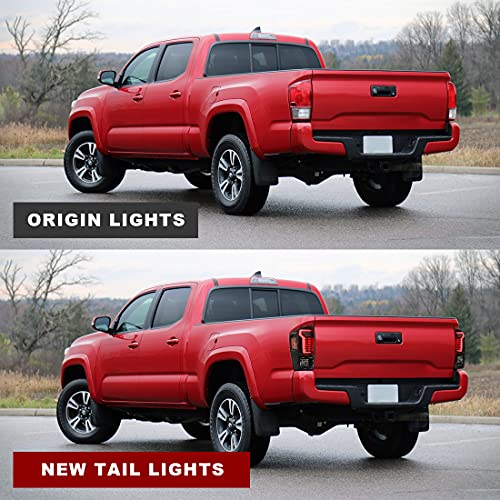 ROXX Led Tail Lights Assembly for 2016-2021 Toyota Tacoma Pickup, Tacoma Tail Lights Pair Replacement w/Led Drl, Brake Lights, Turn Signals, Clear Reflector, Passenger and Driver Side (Clear)