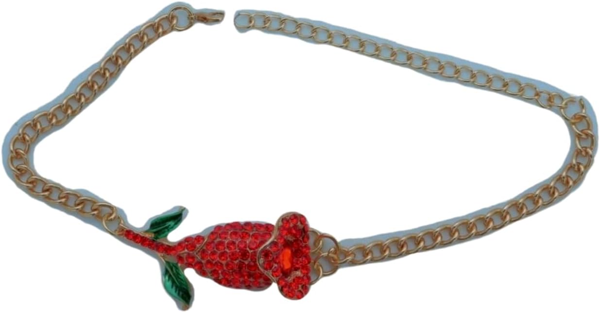 TrendyFashionJewelry Women’s Boot Chain Jewelry Pair, Gold Chain Shoe Anklet With Red Rhinestone Rose Charm, Adjustable 11–15 In Fashion Boot Bracelet Set (2PCS)