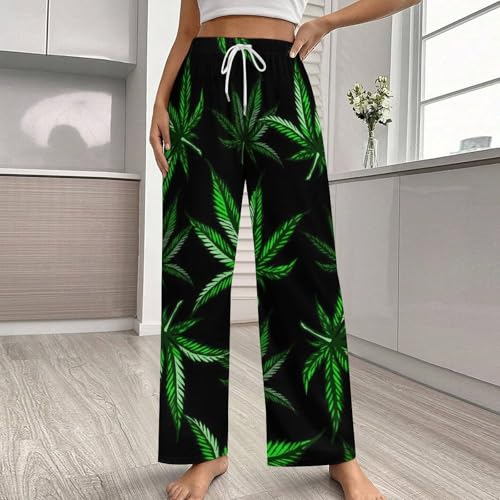 Pajama Pants for Mens Womens Modern Unisex Home Sleep Pants Sleepwears Prensent Weed Pot Leaves2