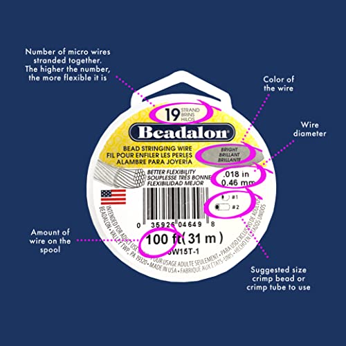 beadalon 19 strand stainless steel bead stringing wire 012 in  030 mm bright 30 ft  92 m