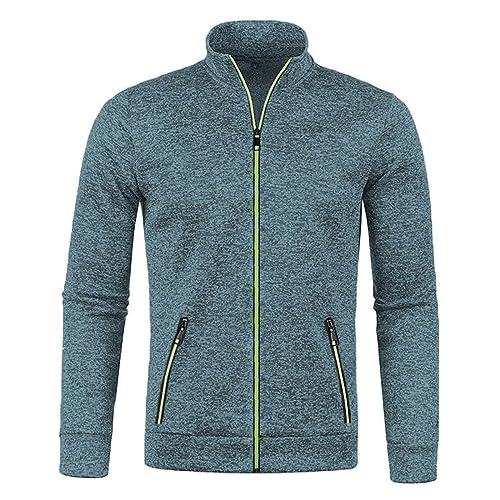 Strickjacke Herren Langarm Übergangsjacke Sweatjacke ohne Kapuze Slim Fit Herbstjacke Zipper Stehkragen Jacke mit Tasche Bequeme Cardigan Leichte Freizeitjacke Einfarbig Sportjacke Übergroße Outerwear
