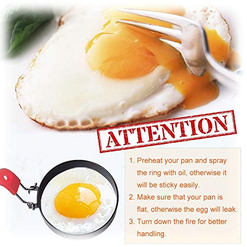 COTEY Large 3.5\" Nonstick Egg Rings Set of 4, Round Crumpet Ring Mold Shaper for English Muffins Pancake Cooking Griddle - Portable Grill Accessories for Camping Indoor Breakfast Sandwich Burger Red - Thumbnail 6
